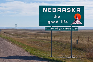 Green welcome to Nebraska road sign